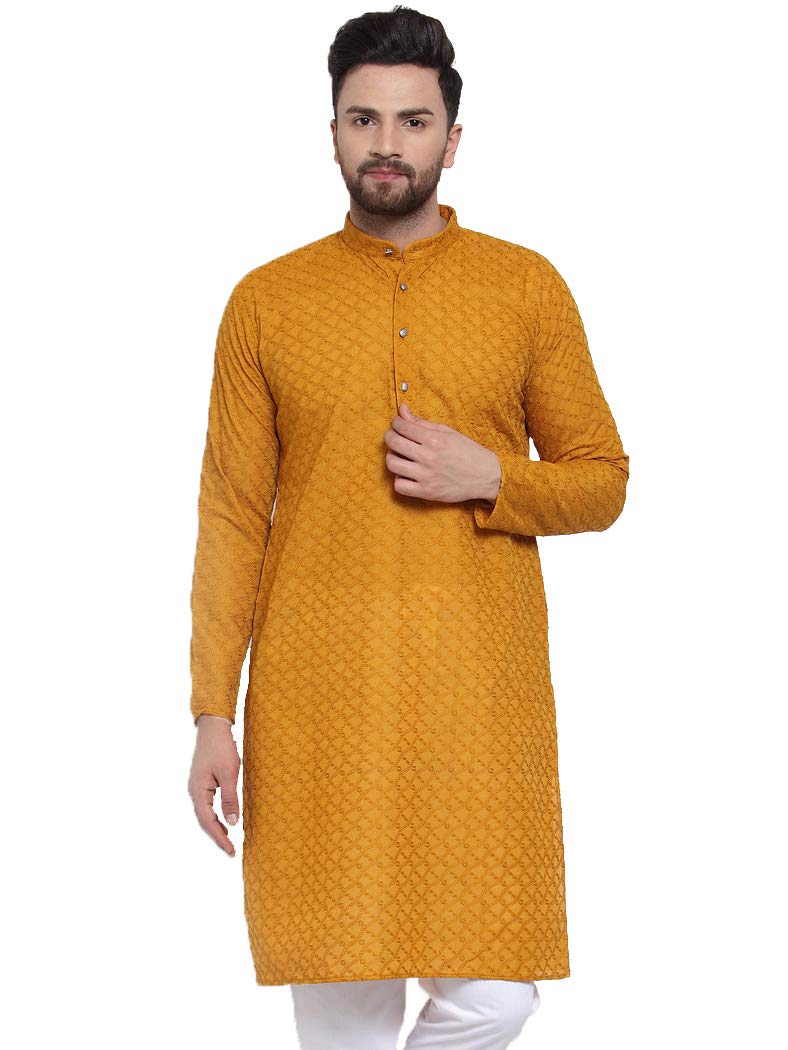 Jompers Men's Cotton Straight Kurta (Koo_561Mustard_Xl_Mustard_X-Large)