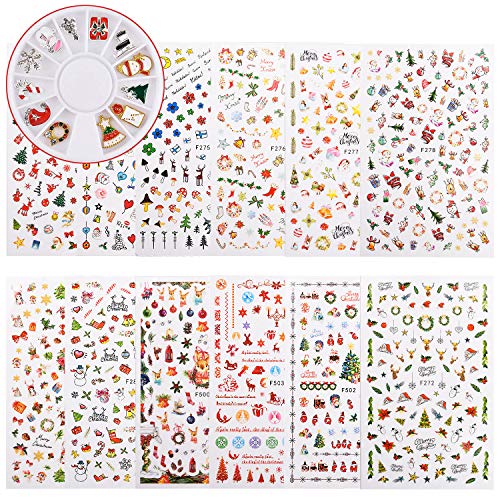 Noverlife Self-adhesive 3D Christmas Nail Art Stickers with Alloy Nail Studs, DIY Nail Design Decals Nail Accessories Manicure Pedicure Decorations for Nail Salon or Home Use