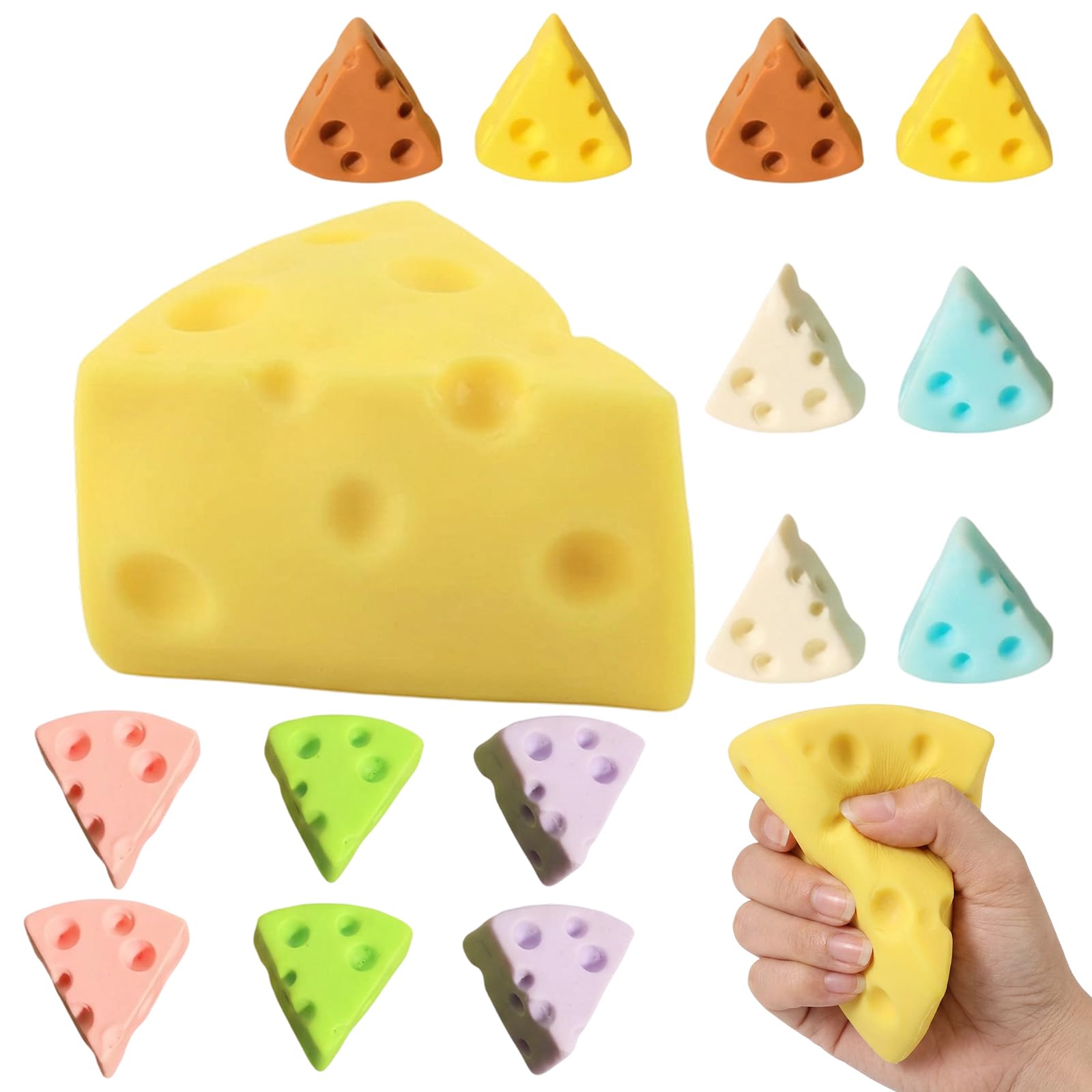 Squishy Cheese, Mini Cheese Squishy,Stress Relief for Students and Office Workers, Desk Decor Sensory Tool, 15-Piece Cheese Swuishy Set with Large and Small Sizes