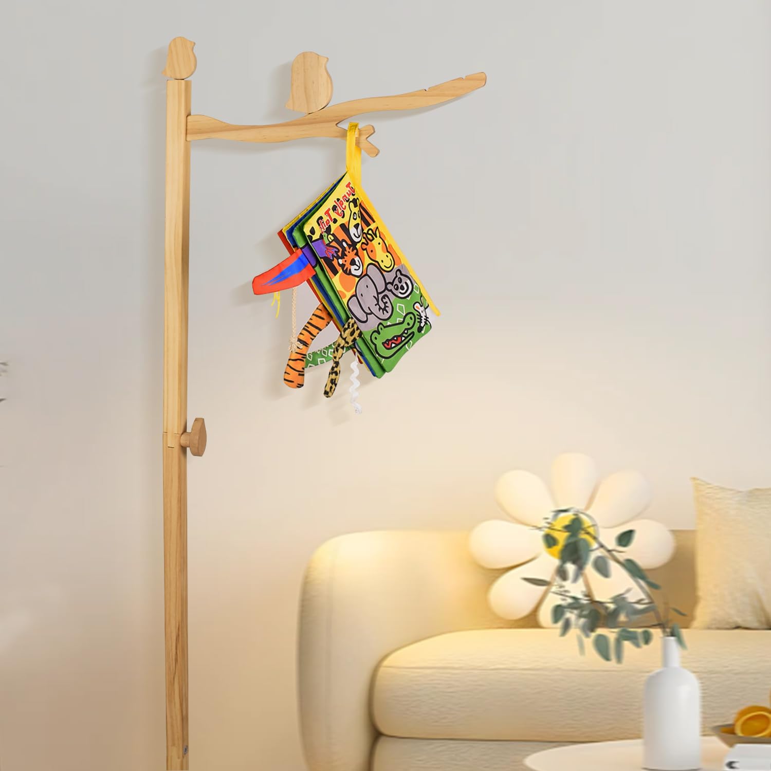 Mobile da pavimento in legno per culla, braccio mobile per culla da 142,2 cm, decorazione in legno, gancio mobile mobile per bambini con forte attacco antidumping