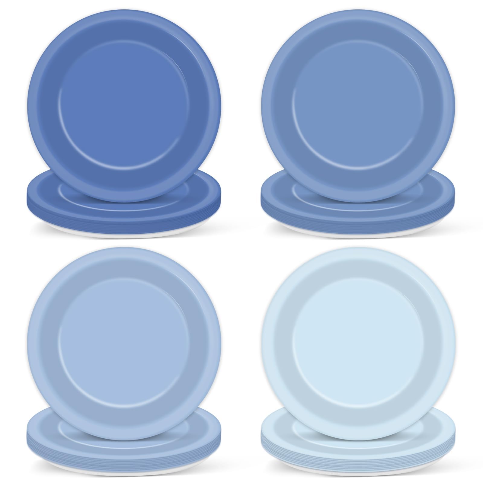 CHUNNIN 48Pcs Dusty Blue Party Paper Plates for Light Blue Themed Party Supplies 7" Gradient Blue Round Disposable Dessert Plates for Birthday Wedding