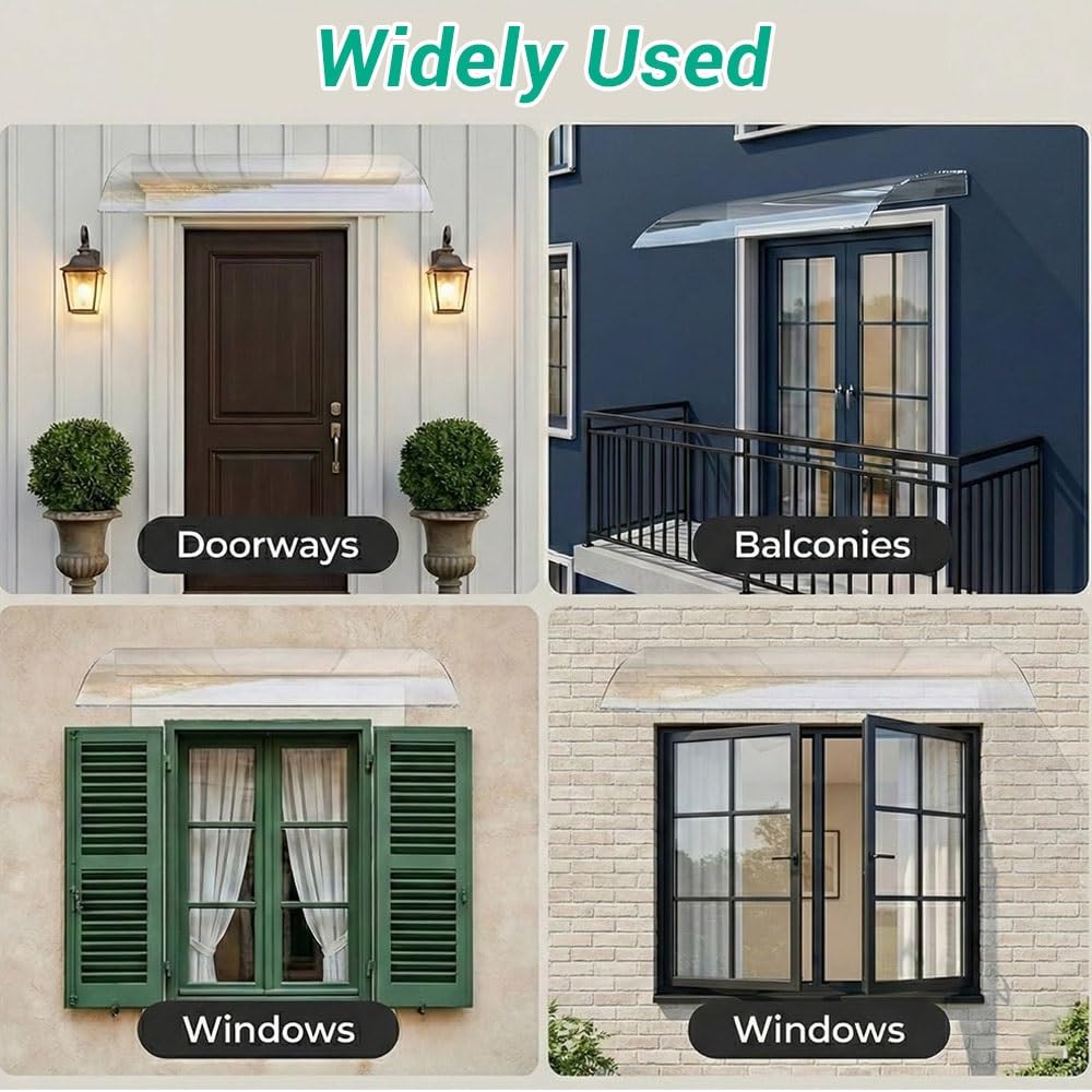 Auvent De Porte Marquise De Porte D'Entrée en Polycarbonate Transparent | Toit Abri Solaire Protection 40/80/100/120/200cm Auvent Voûté De Fenêtres Extérieur De Terrasse(50x170cm/20"x67")
