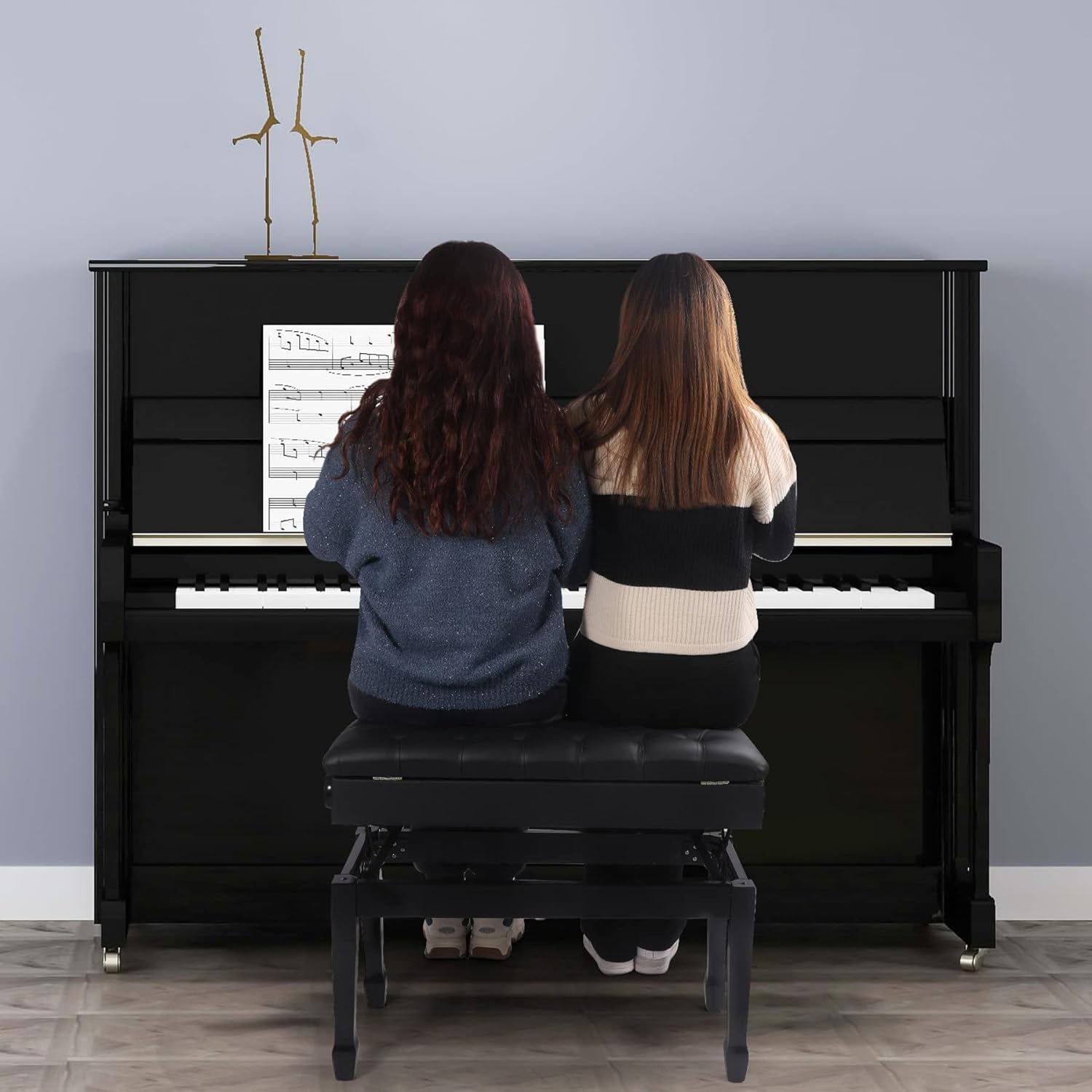 REDCAMP Groß Klavierhocker für 2 Personen, 80 x 35 cm Lange Klavierbank Höhenverstellbar von 50-59cm, Holz Pianobank Keyboardbank Klavierstuhl mit Stauraum verdicktes PU-Lederkissen, Schwarz