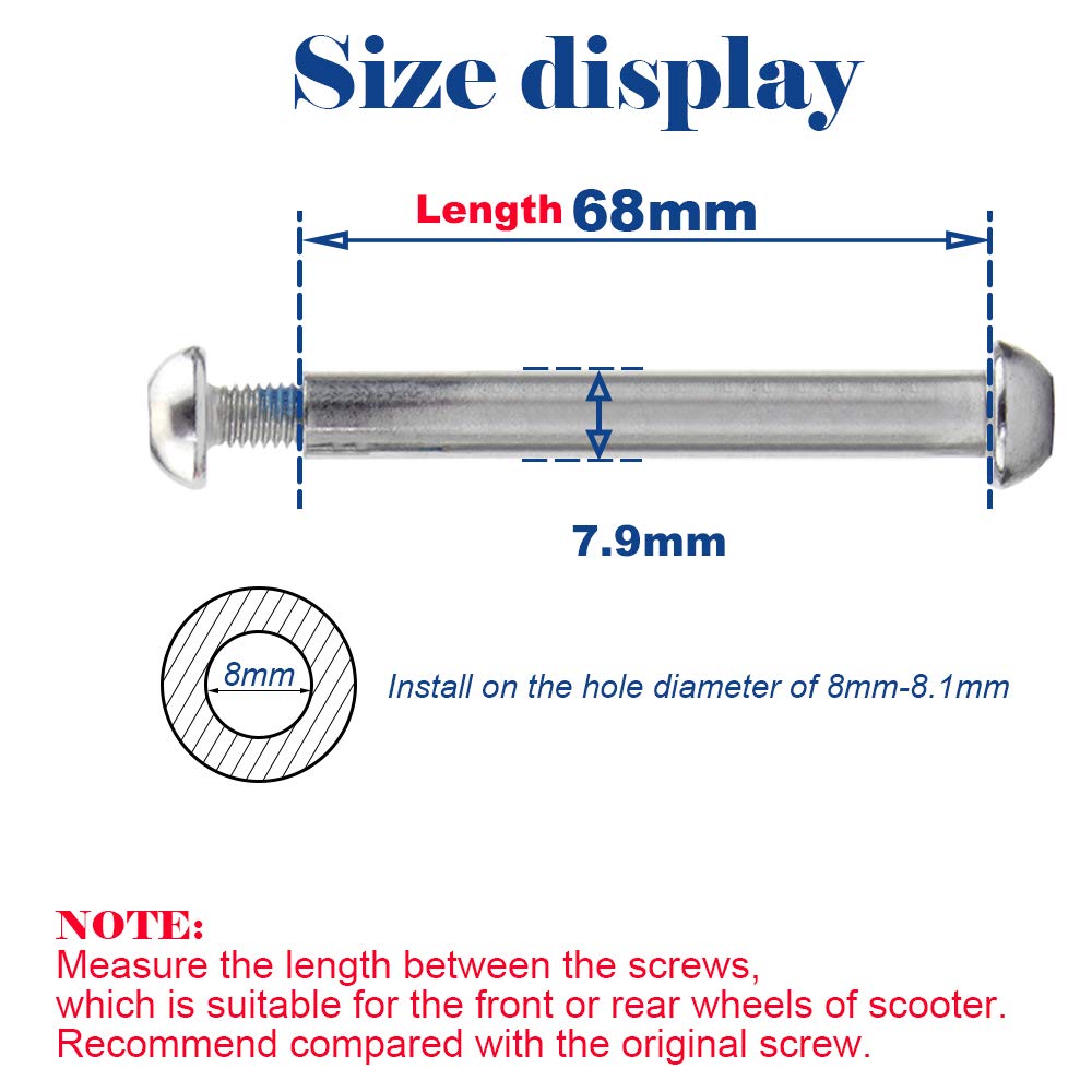 Śruba osi przedniej i tylnej M8 8 mm x 28 mm – 86 mm, stal węglowa, jakość 8,8, do hulajnogi freestyle, dla nastolatków/dorosłych, pojemność 800 kg