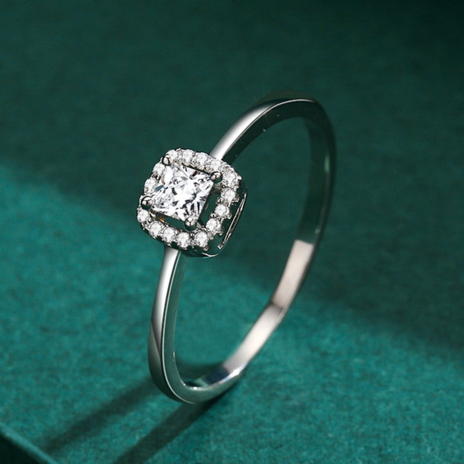 WXKAGF Eheringe für Frauen, Schmuck, Ringe aus Sterlingsilber, quadratischer Zirkon-Silberring mit Strasssteinen