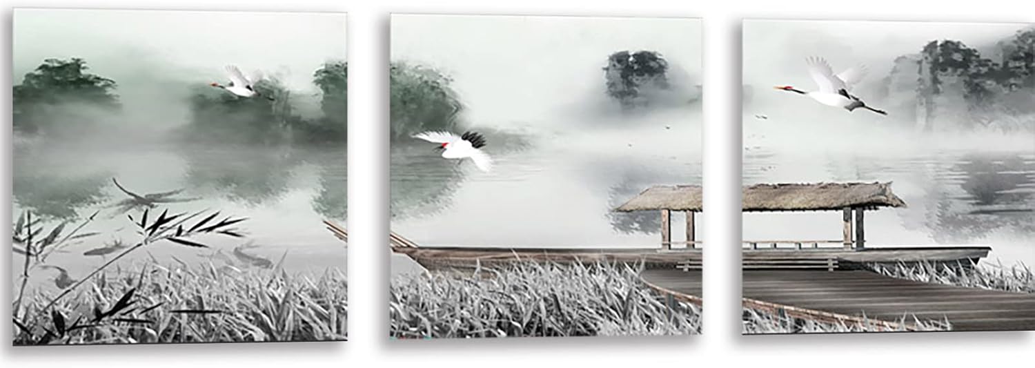 Instarry DIY 5D Diamond Painting Full Drill Triptych Lakeside Landscape Rhinestones Cross Stitch Living Room Kitchen Decorations Wall 47.2x15.7 inch