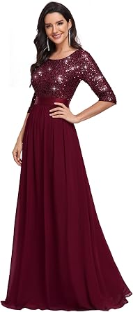 Ever-Pretty Womens Sequin Chiffon Formal Evening Dresses A Line Half Sleeves Mother of The Bride Dress 00683