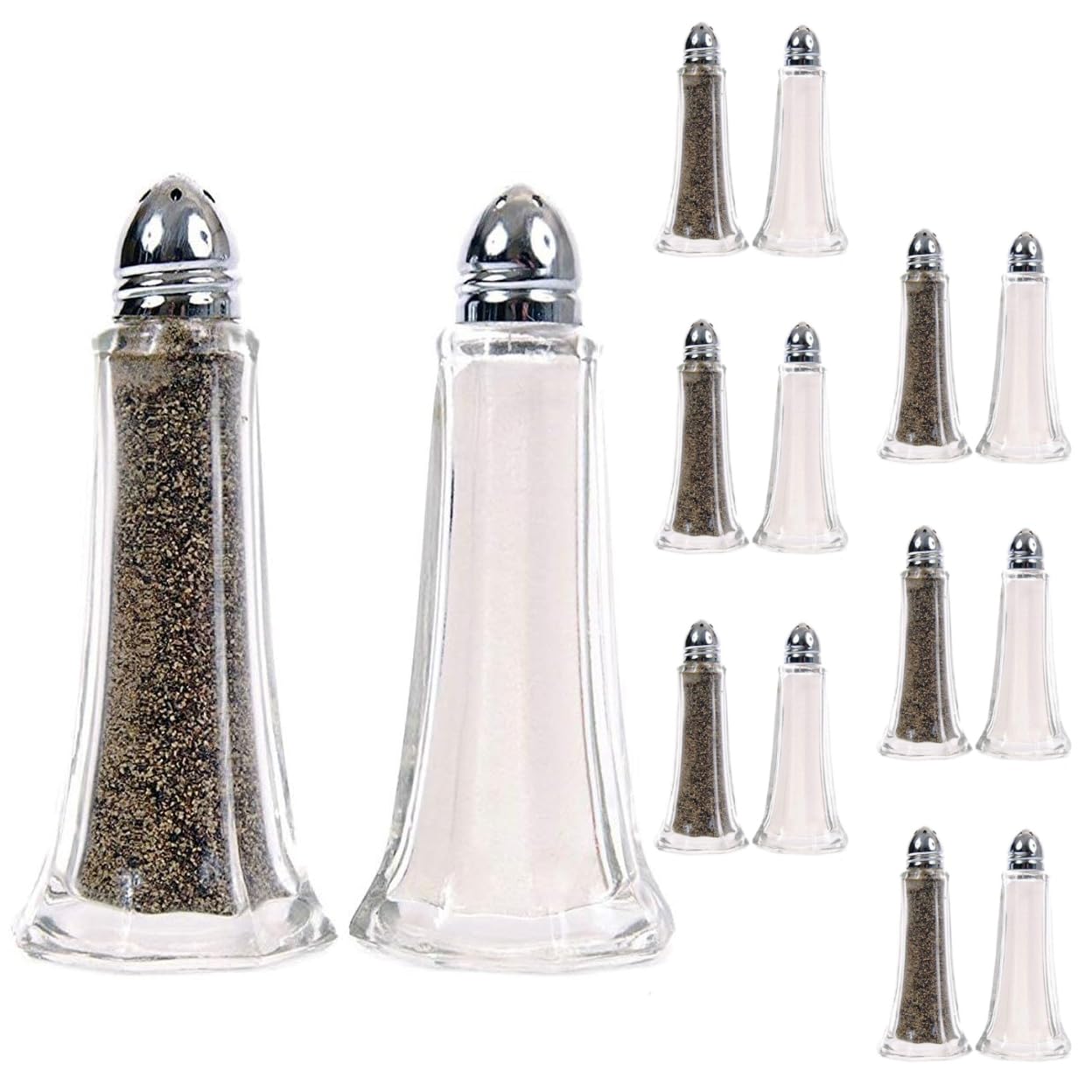 Pack of 12 Pots Classic Style Glass Salt and Pepper Shakers Condiment Dispensers