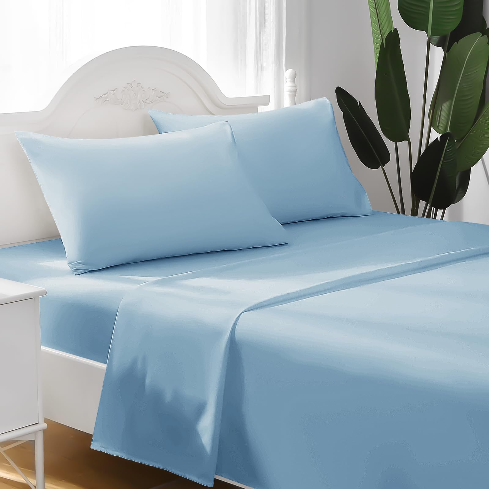 FARFALLAROSSA Bettwäsche-Set für Einzelbett aus 100% Baumwolle, Spannbettlaken für Einzelbett 180 x 200 cm, Oberlaken 250 x 280 cm, 2 Kissenbezug 50 x 80 cm - Hellblau