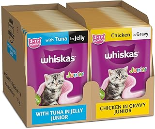 Whiskas Kitten Wet Cat Food (2–12 Months), Pack of 28, Tuna in Jelly 80 g (14) &amp; Chicken in Gravy 80 g (14)