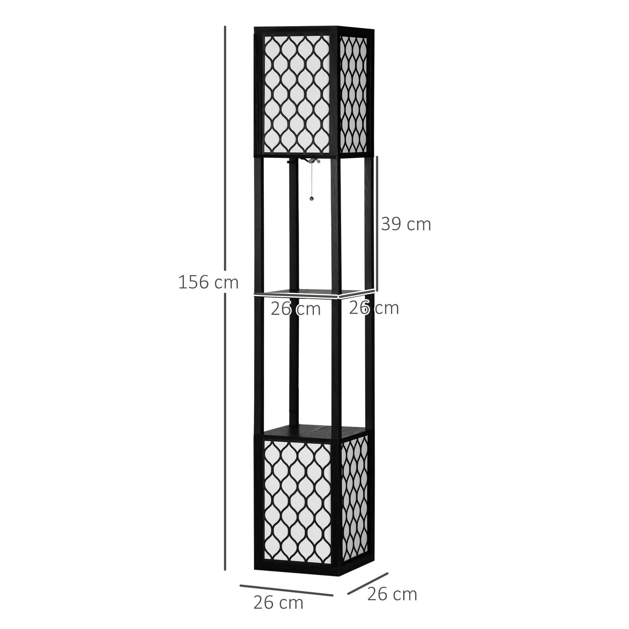 HOMCOM Lampada da Terra a Colonna in MDF e Plastica PP con 2 Ripiani, per Soggiorno, Studio e Camera da Letto, 26x26x156 cm, Bianca e Nera