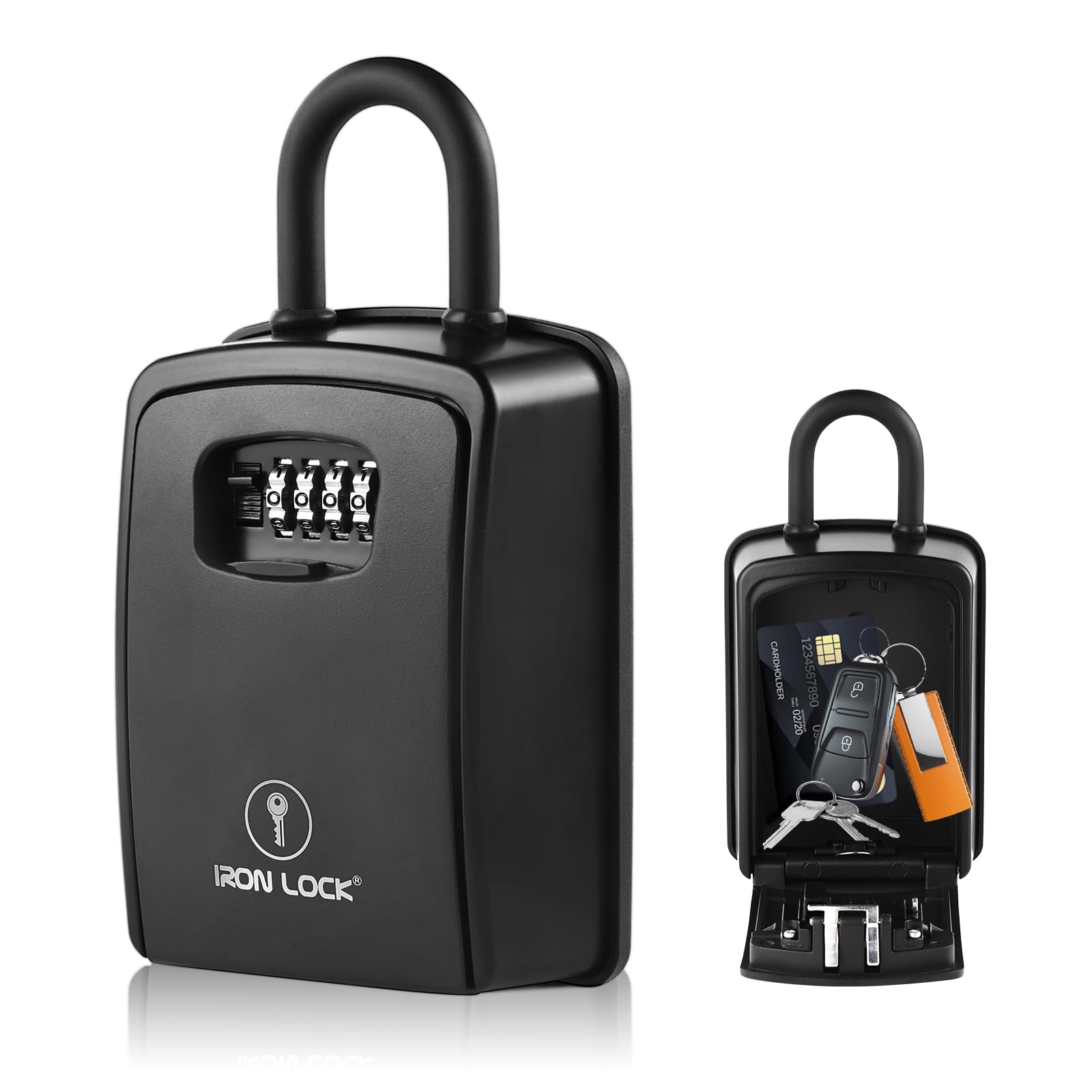 Iron Lock® XXL Key Lock Box Portable and Wall Mounted with Removable U-Shackle Waterproof Indoor Outdoor 4 Digit Combination with Resettable Code with A B Switch Extra Large Key Lockbox Outside