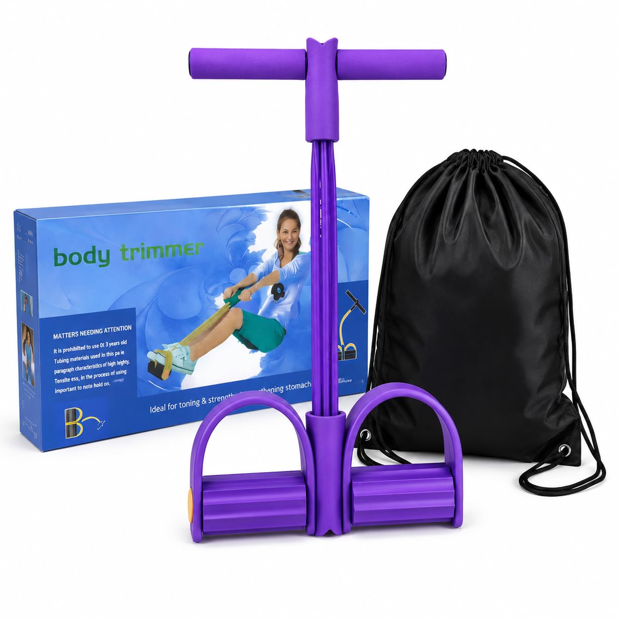 Abdominal Trainer Sit-Up Equipment, 6 Tube Resistance Band with Pedals, Full Body Home Workout Fitness Pull Rope for Abs, Legs, Core Training, Includes Drawstring Bag