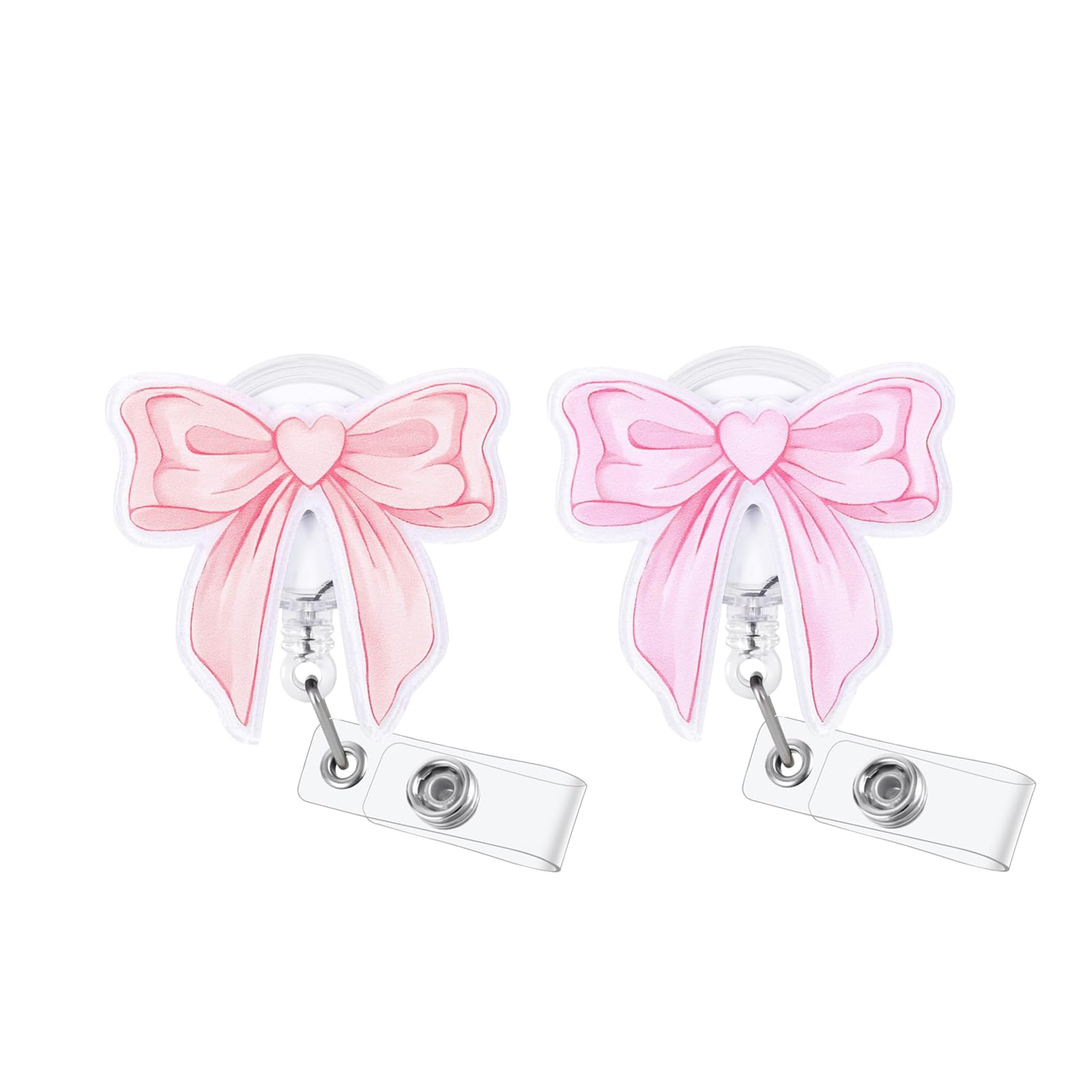2 Pcs Pink Bow Funny Badge Reel Retractable,with Alligator Clip & 24-inch Nylon Rope,Accessories Gifts for Nursing Student Nurse Medical Assistant
