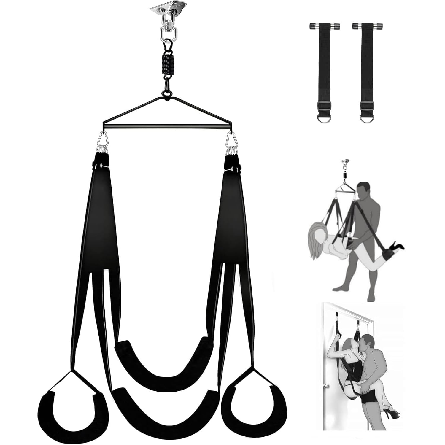 Erotische Liebesschaukel für Erwachsene, 360° drehbare Decken- und Türschaukel 2 in 1, BDSM Bondage Set mit hochwertigem lackiertem Gestell und breiter, gepolsterter Sitzfläche für Paare