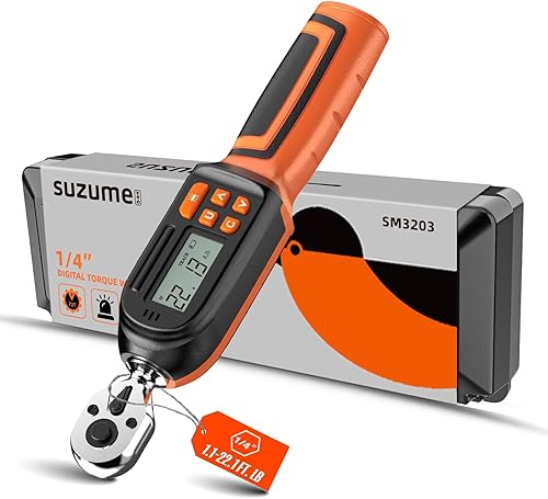 SUZUME Llave dinamométrica digital de 14 (1.1-22.2 pies1.5-30 N.m) para almacenamiento de datos, llave dinamométrica digital de 14 con zumbador y