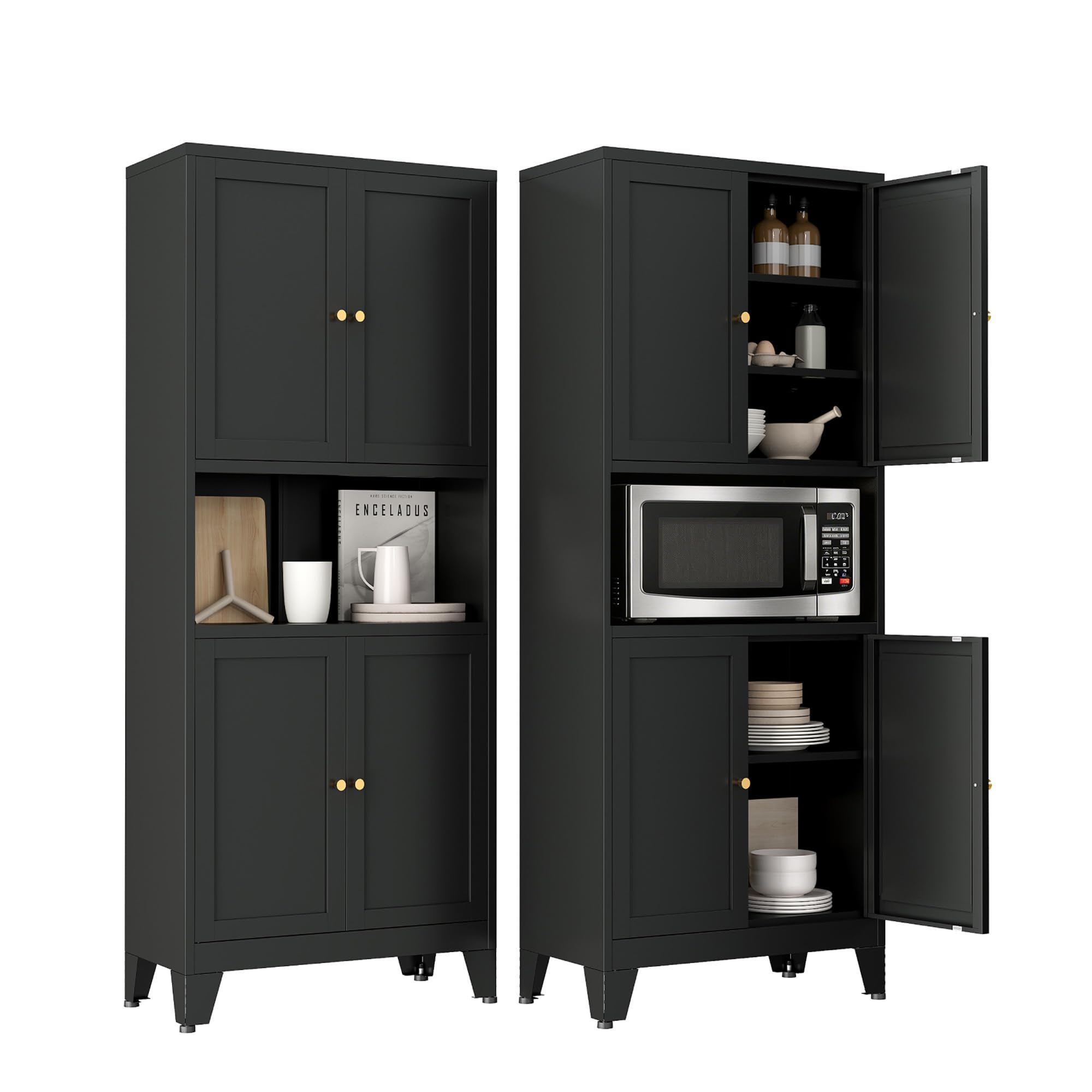 Metal Pantry Cabinet with Open Shelf,28"W x 13.78"D x 69"H,1Pc