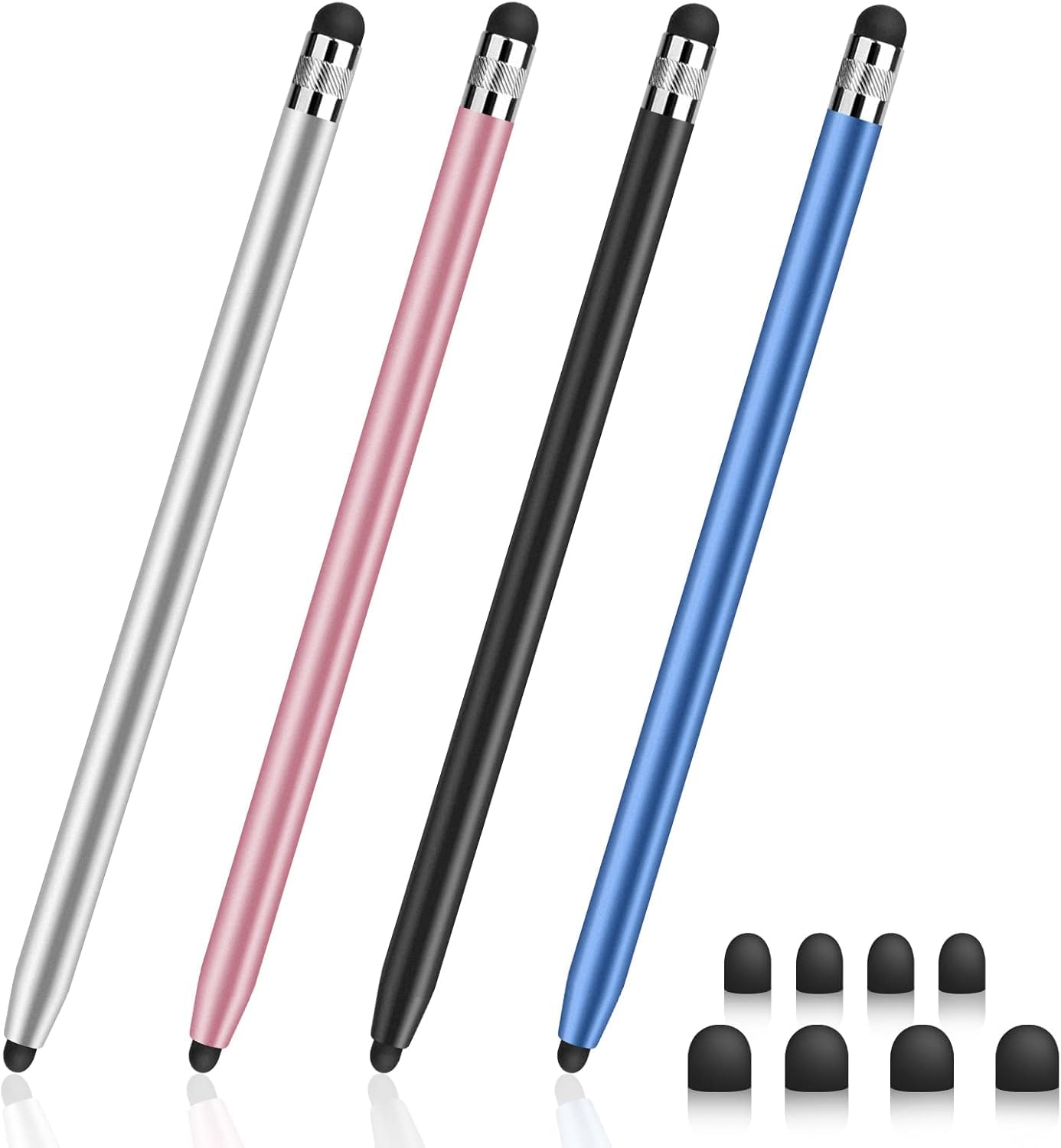 Digiroot Stylus Pen,4 Stück Tablet Stift kompatibel mit Switch/Samsung/iPad/Android/IOS,2-in-1 Touchscreen Stift mit 8er Gummi Ersatzspitzen für alle Tablets/Smartphone