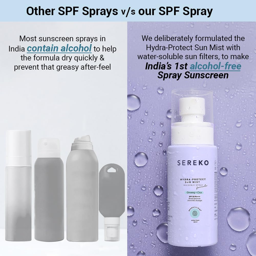 SEREKO Hydra-Protect Face & Body Sunscreen Spray SPF 50 PA++++ | Invisible, Non-Greasy Broad Spectrum UV Protection | Hydrating Cooling Mist | For All Skin Types | 100 ml 3
