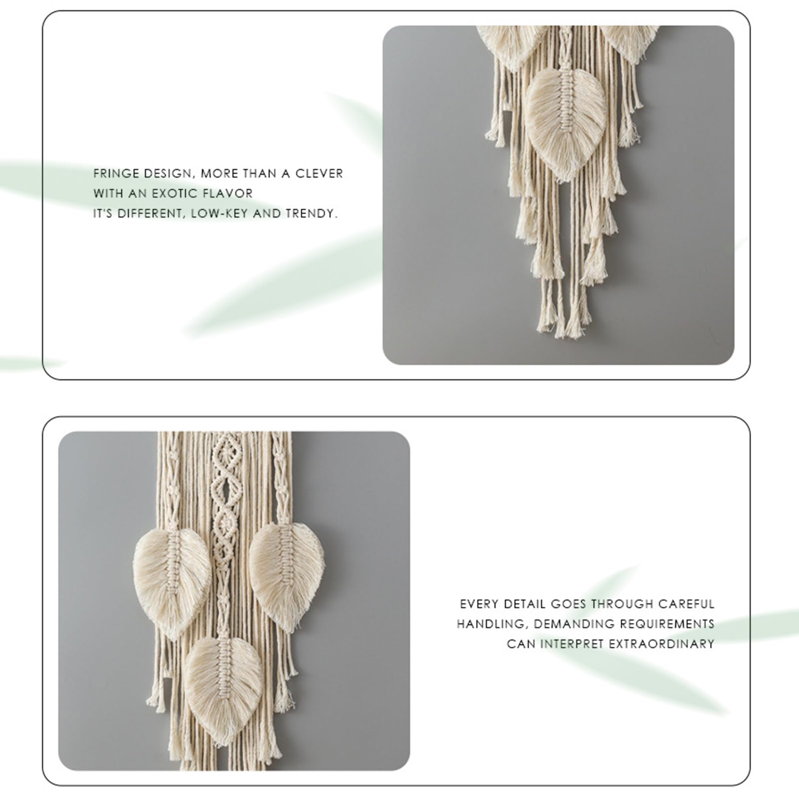 Attrape-rêves feuille tissée double cercle macramé tenture murale beige