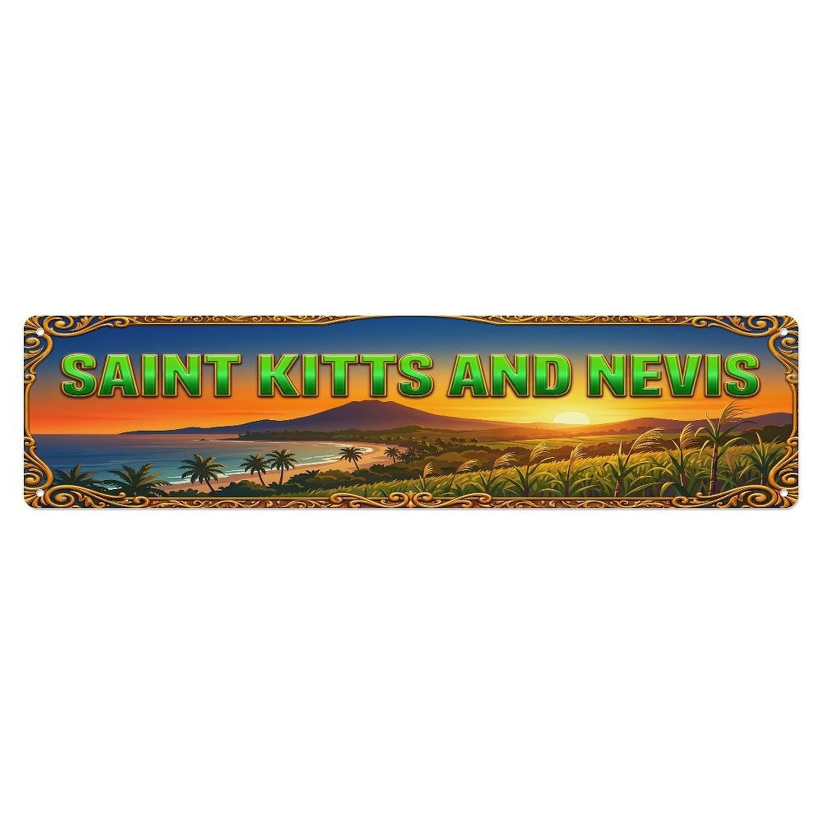 Vintage Saint Kitts And Nevis Flag Travel Pattern Metal Tin Sign