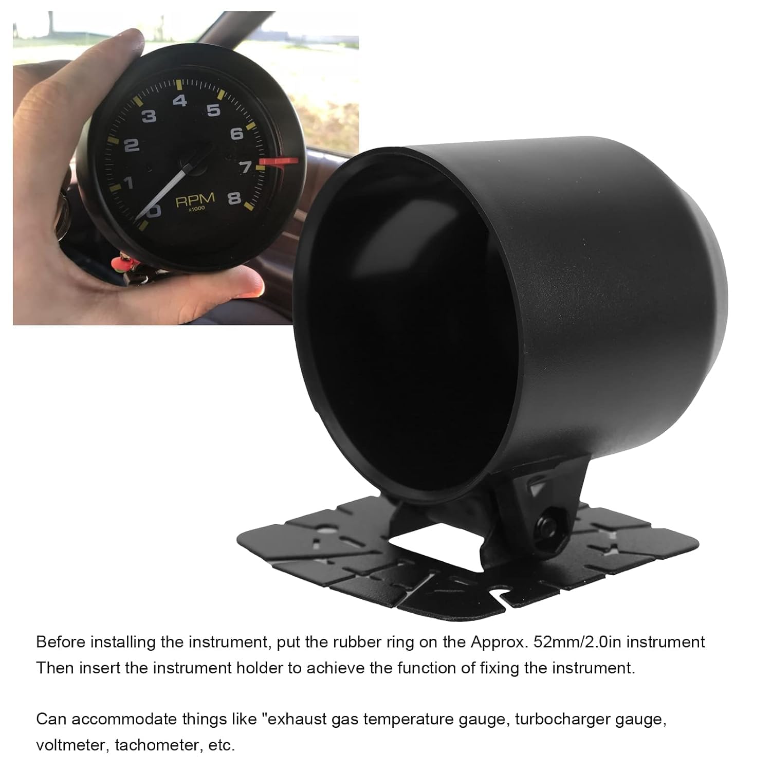 Supporto per Tachimetro Nero Aramox Supporto per Tachimetro Singolo per Impieghi Gravosi Universale per Moto Camion per Auto 52 Mm