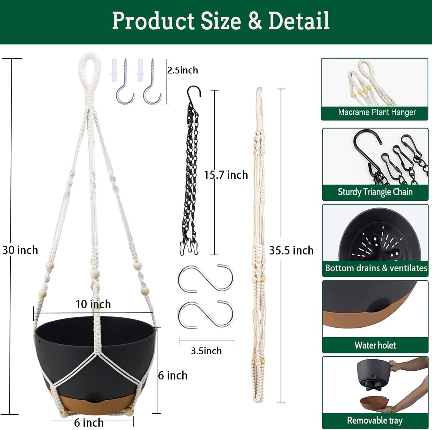 ZMTECH Lot De 2 Pots De Fleurs Suspendus De 25,4 Cm Avec Suspension Mcreme Pour