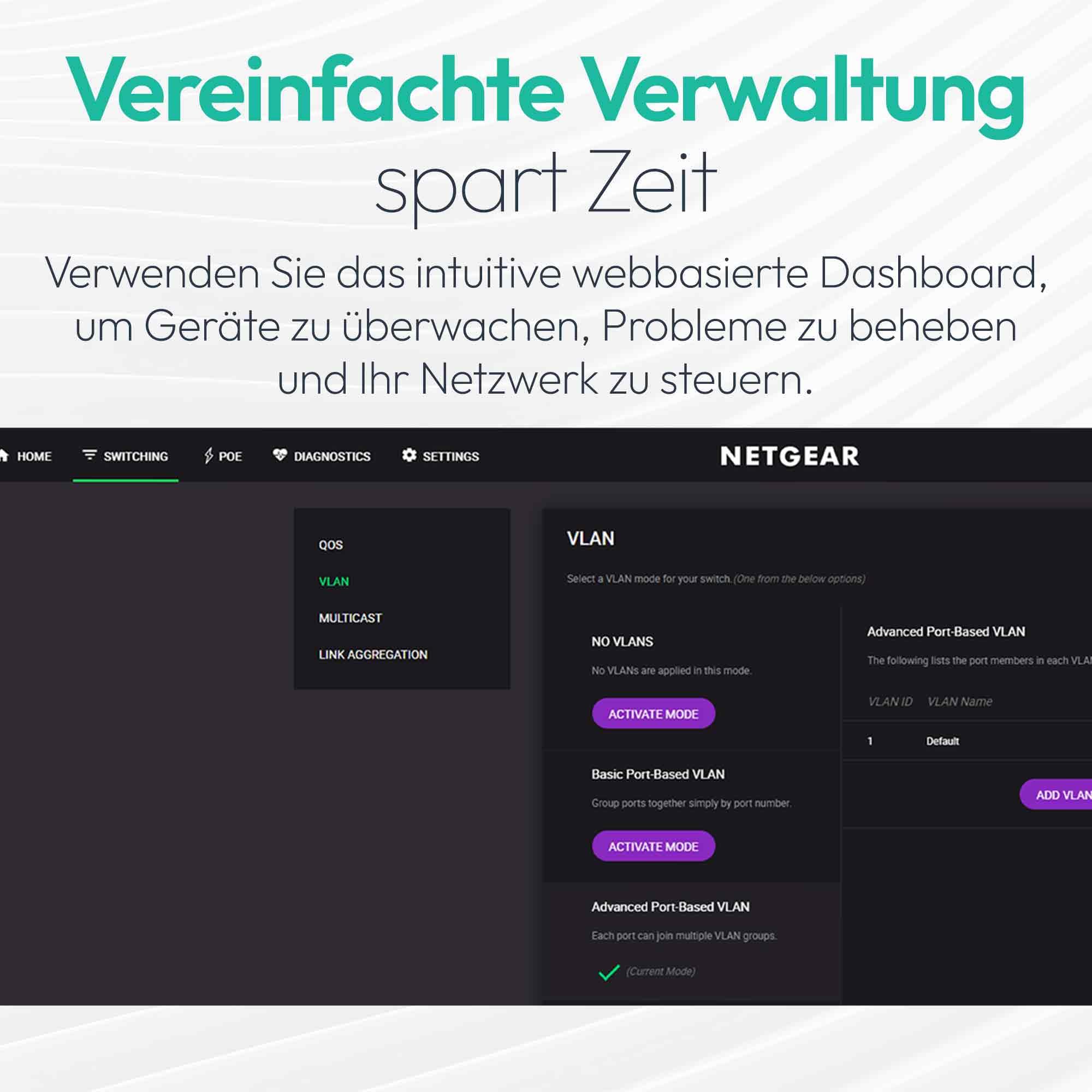 NETGEAR 8-Port Gigabit Ethernet PoE+ Easy Smart Managed Switch – mit 8 PoE+-Anschlüssen mit 62 W, lüfterlos, Desktop oder Wandbefestigung (GS108EP)