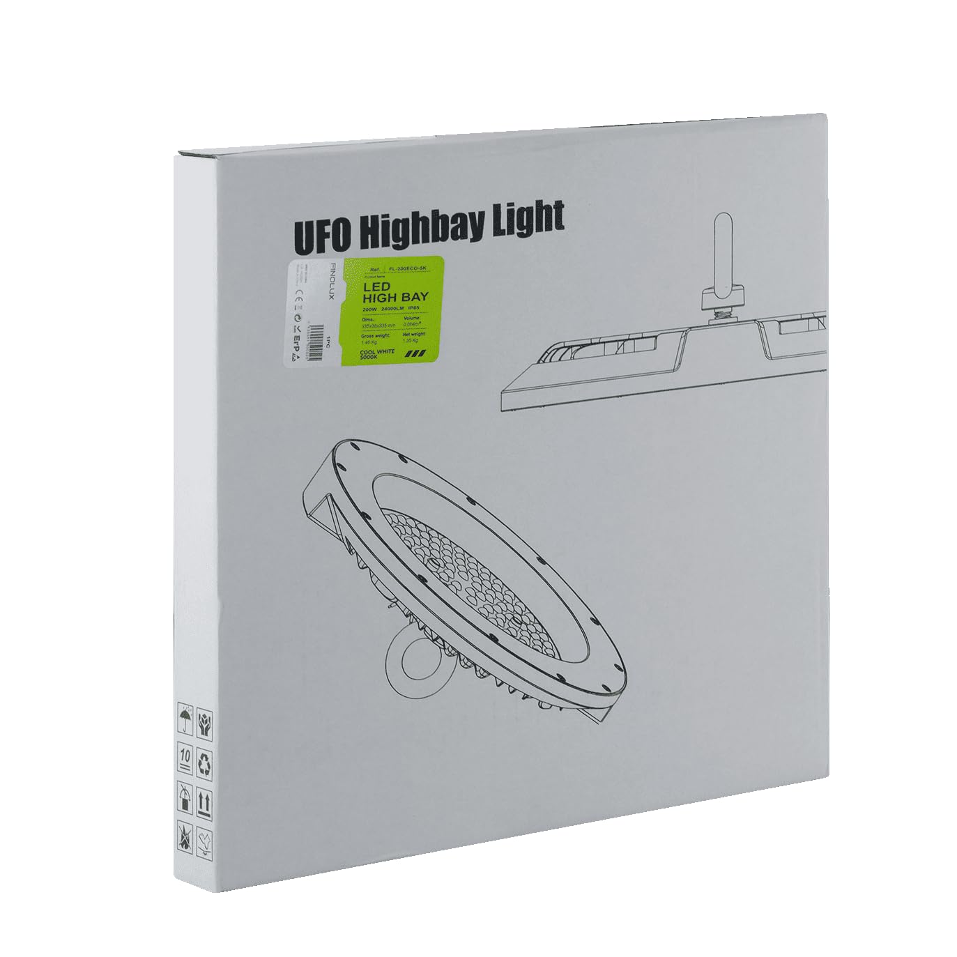 Campana LED UFO Slim 200W 24000Lm – Lámpara Industrial IP65 Luz Fría 5000K Ángulo 90º para Almacenes y Naves Industriales (5000K, 200W)