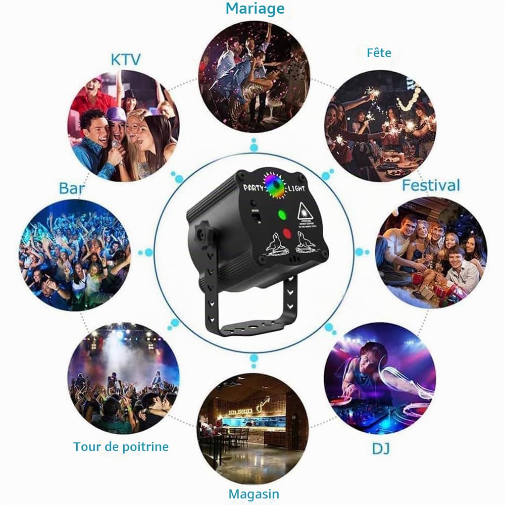 Projecteur de Noël extérieur, 60 LED à Motifs avec télécommande et minuteur éclairage de scène pour DJ discothèque fête Rave