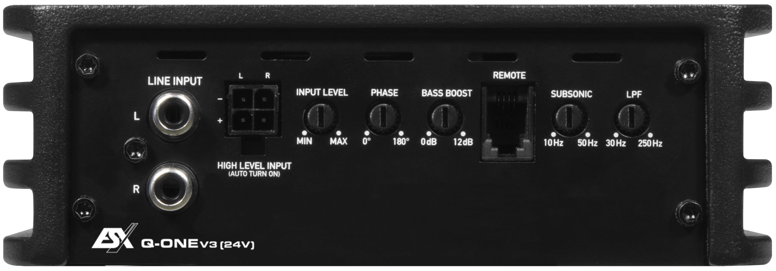 ESX Q-ONEv3-24 V Amplificateur audio de voiture 1 canal Classe D pour réseau de bord 24 V dans camions ou autocars avec télécommande basse | 1 x 300/500/700 W RMS @ 4/2/1 Ohm | Prêt à démarrer et