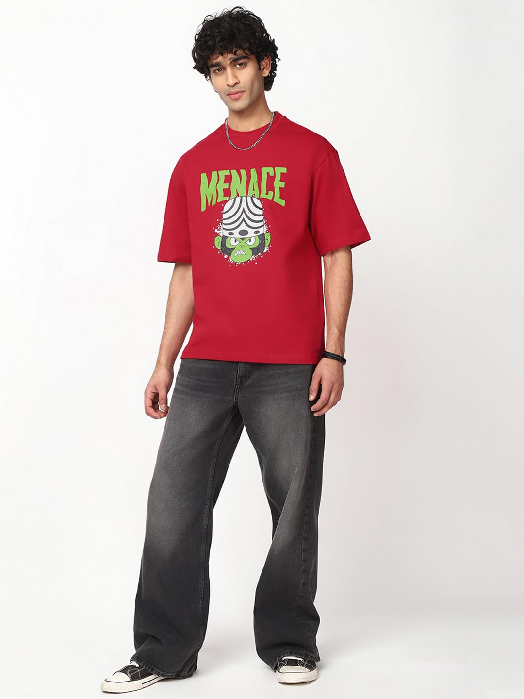 Bewakoof Official Cartoon Network Merchandise Mojo JoJo Men's Graphic Printed Oversized Fit Half Sleeve Round Neck Cotton Jersey T-Shirt_659707_Red_M 3
