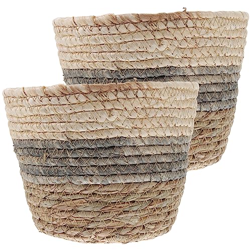 2Pcs Woven Plant Basket with Liner, 9.8 Inches Straw Flower Pot for Indoor Plants Succulents, Storage Use