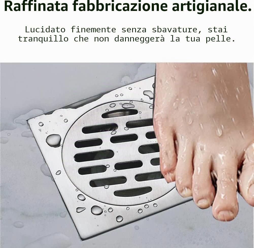 Scarico quadrato a pavimento in acciaio inox con inserto per piastrelle del bagno, anti-odore, anti-intasamento, con filtro rimovibile (stile 2)