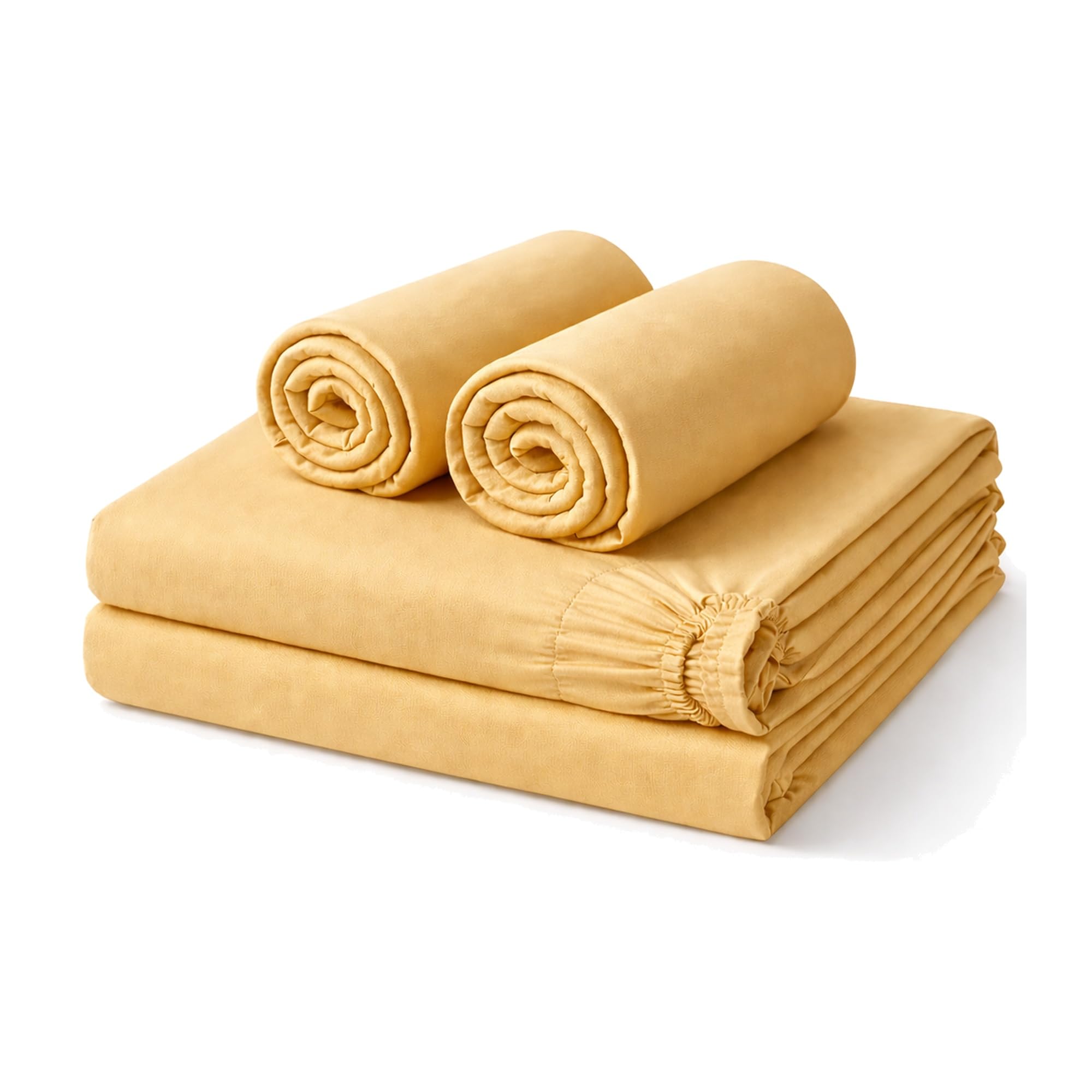 Amour Calin 4 Piece Bed Sheet Set - Easy Care Soft Brushed Microfibre Fabric - Flat Sheet, Fitted Sheet with Pair of Pillowcases - Shrinkage and Fade Resistant (Gold, Double) — image 1