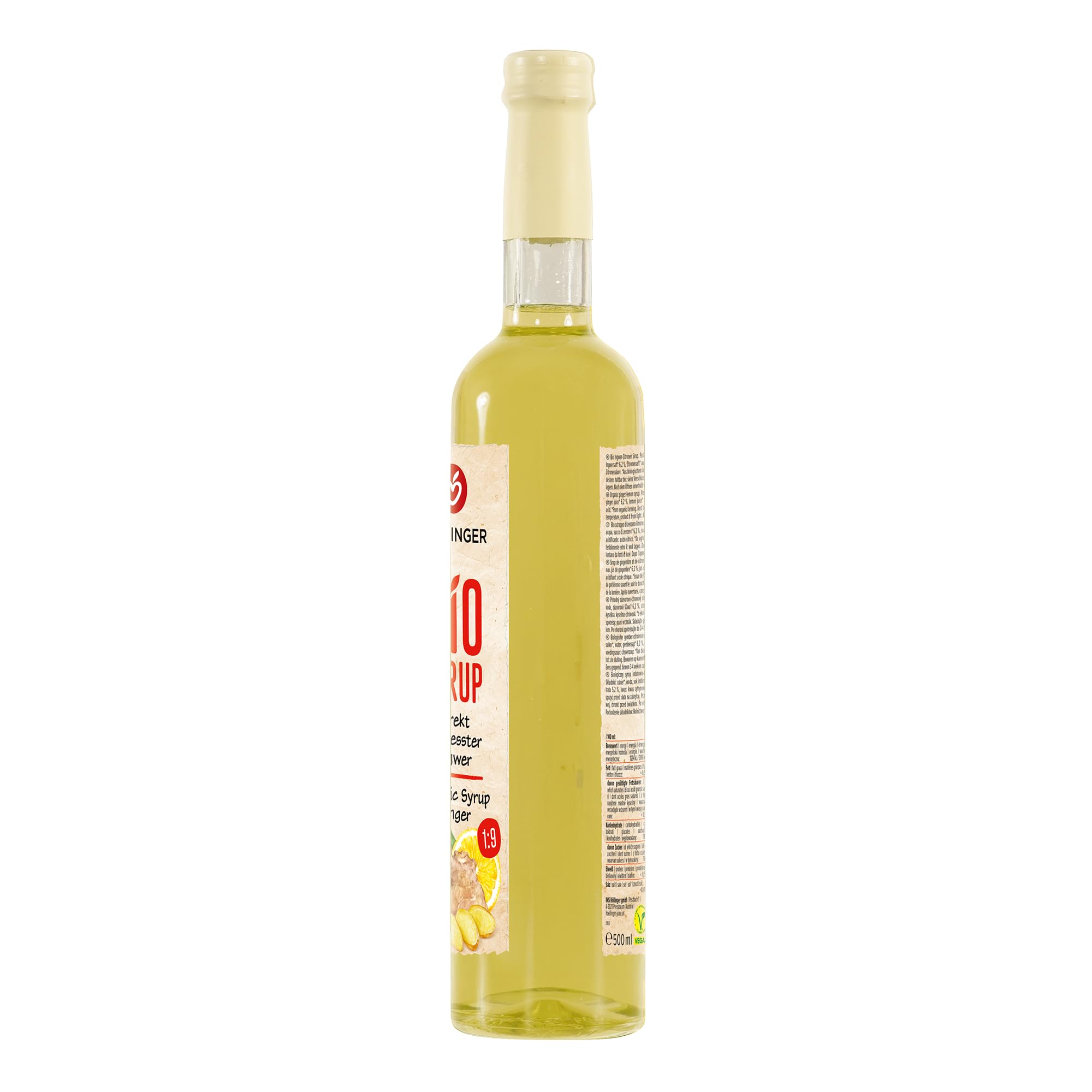 Sciroppo di zenzero biologico Höllinger - Organic Ginger Syrup, Vegan, 3x500ml Glass Bottle, Fresh and Spicy with Lemon Note