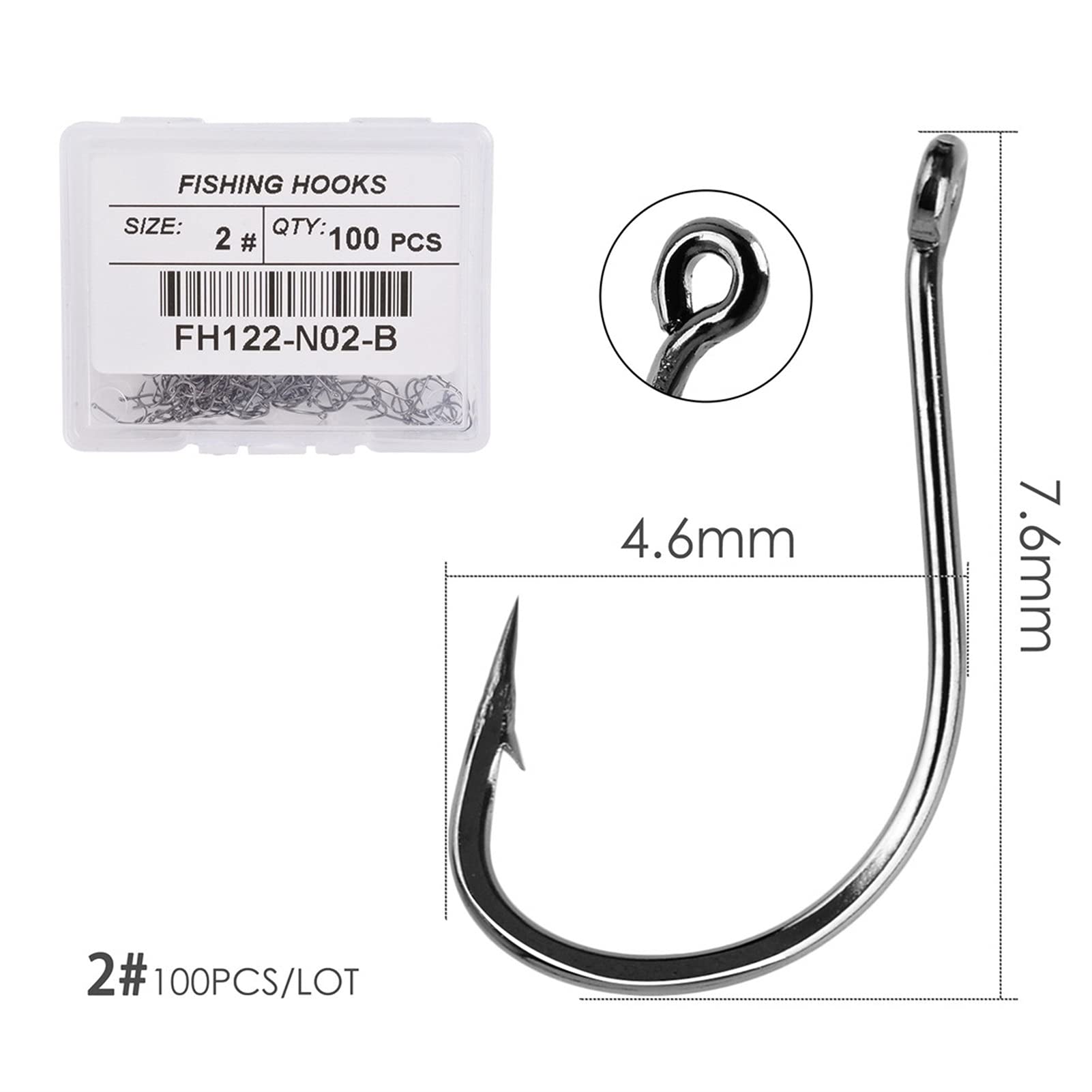 Angelhaken 100 Stücke hoher Kohlenstoffstahl mit Loch Angelhaken Teich Stream Angeln Jig Haken Barb Köder Angelhaken Kit Größe # 1-15 Angeln Kit (Color : Size 2 100pcs)