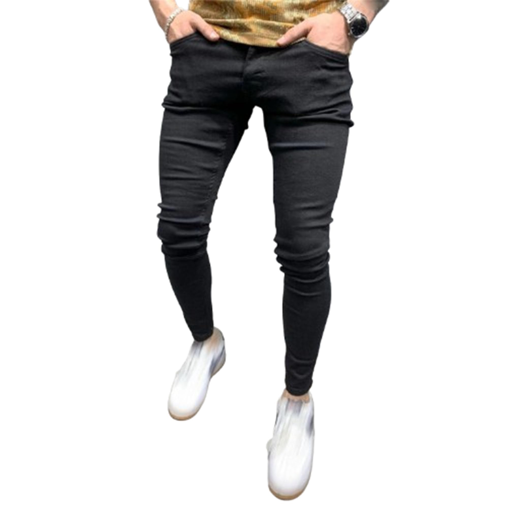 Mens Taper Skinny Fit Stretch Denim Pants Classic Comfort Regular Fit Jeans Casual Washed Jeans Pants