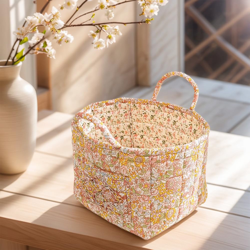 Cesta de almacenamiento, tela bohemia, cesta de almacenamiento de tela bohemia, grande, plegable, diseño floral, acolchado, cesta de la ropa con asas, habitación infantil, portátil, almacenamiento