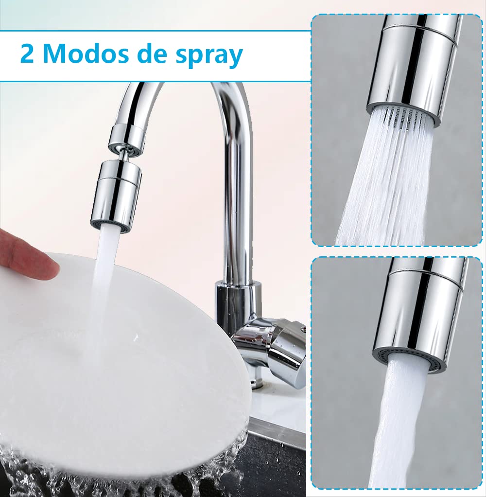Esufeir 360 Giratorio Aireador Grifo Cocina FM22/M24 con Adaptador,Extension Difusor Atomizador Universal,Boquilla Cabezal Filtro Extensor Grifo Lavabo,Alargador Alcachofa Dosificador Acople Ducha — view 3