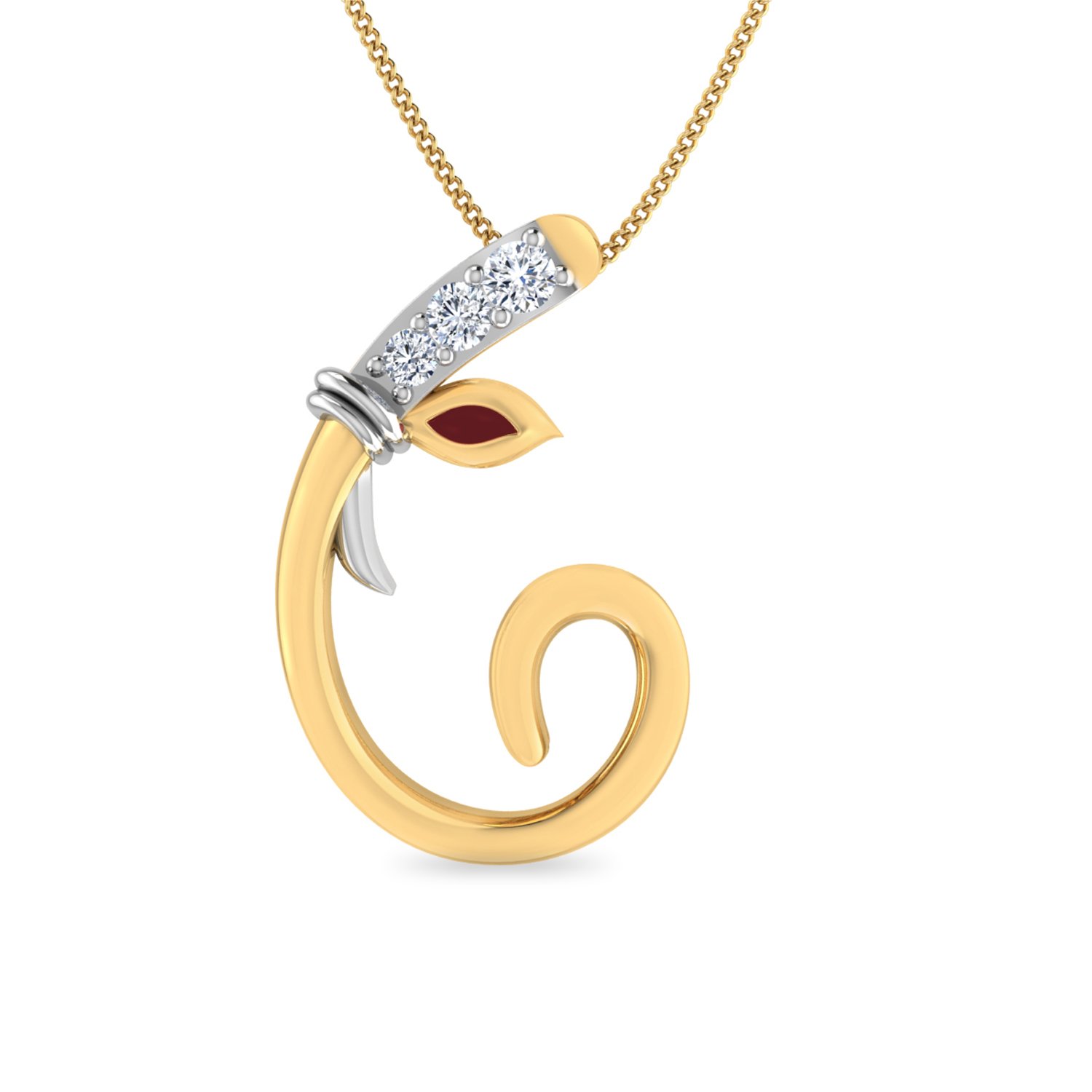 Aucent by PC Jeweller The Initial G Ganesha 18KT Yellow Gold and Diamond Pendant-image-42