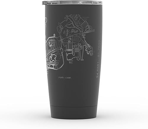 Vista 134 de Well Told Vaso de café aislado con diseño de mapa de Nueva York grabado, taza de acero inoxidable grabada (20 onzas, negro) con aislamiento de mapa