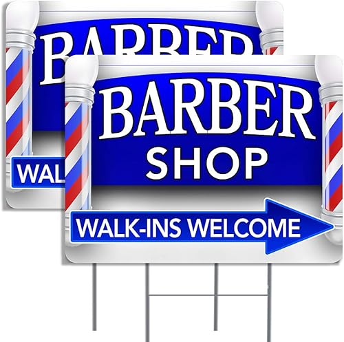 Miniatura 2 de Paquete de 2 carteles para patio de Barber Shop (flecha) de 16 x 24 pulgadas, impresión a doble cara, con estacas de metal