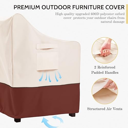 Miniatura 6 de COSFLY Fundas impermeables para muebles de patio, fundas para sillas de exterior, paquete de 2 fundas resistentes, se adaptan a hasta 31.5 pulgadas