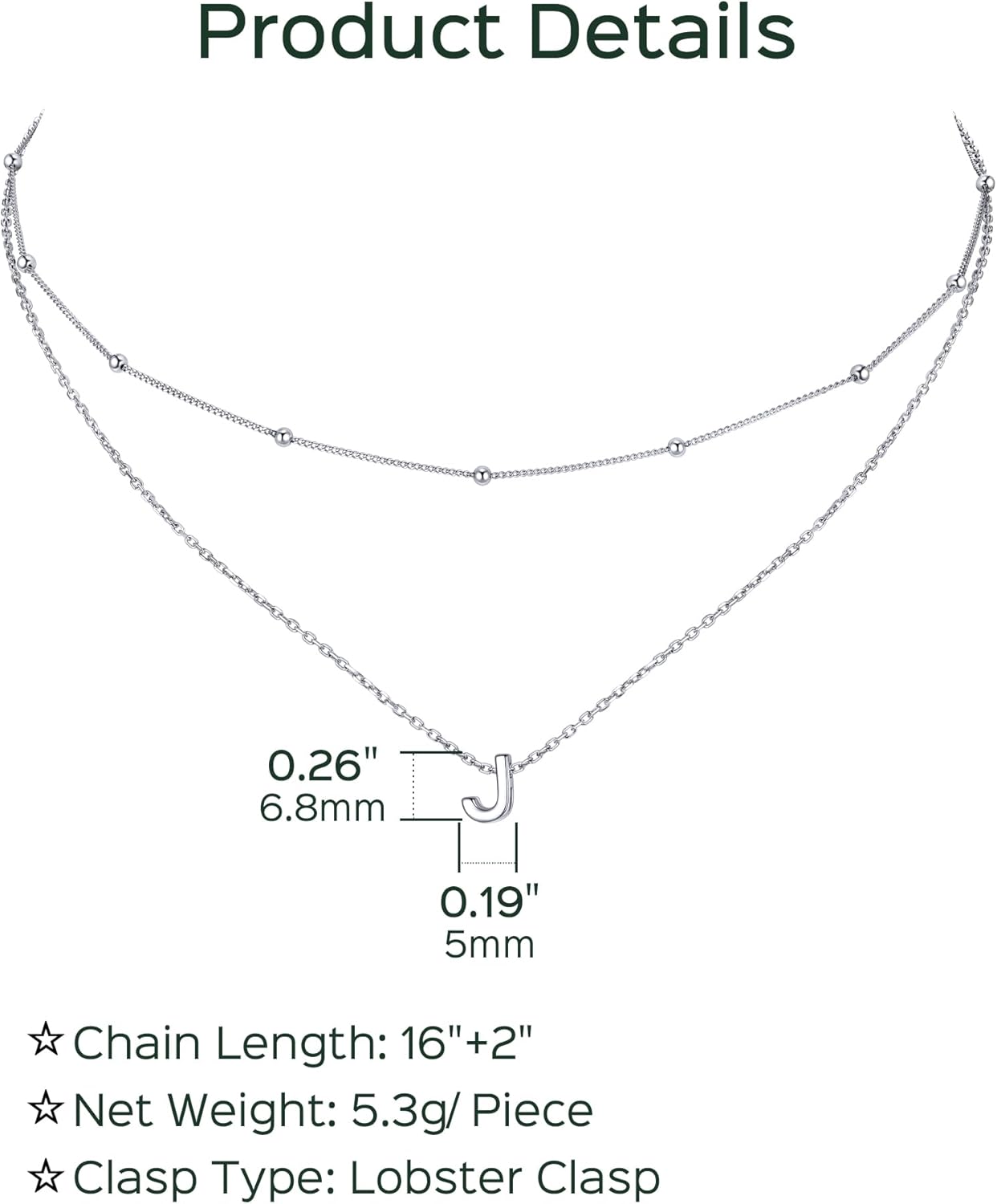 ChicSilver Layering Necklaces For Women, Hypoallergenic 925 Sterling Silver Initial Necklace, Personalized Letter J Pendant Necklace With Adjustable Chain - Image 5
