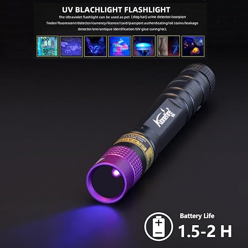 Miniatura 4 de ALONEFIRE SV64 Mini 3W Linterna UV 365nm Portátil Ultravioleta Luz Negra Muy Pequeña para Minerales, Detector de Orina de Mascotas, Detección de