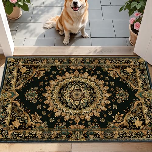 Tapete decorativo mandala 60x90 cm, verde y dorado miniatura 1