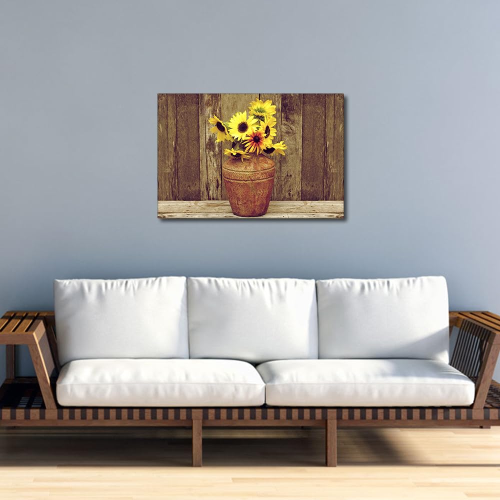TISHIRON Canvas Wall Art Susan Flowers in a Rustic Vase Vintage Art Farmhouse Art for Home Office Bathroom Bedroom Stretched Giclee Framed Print Ready to Hang 6x24inch - Image 3