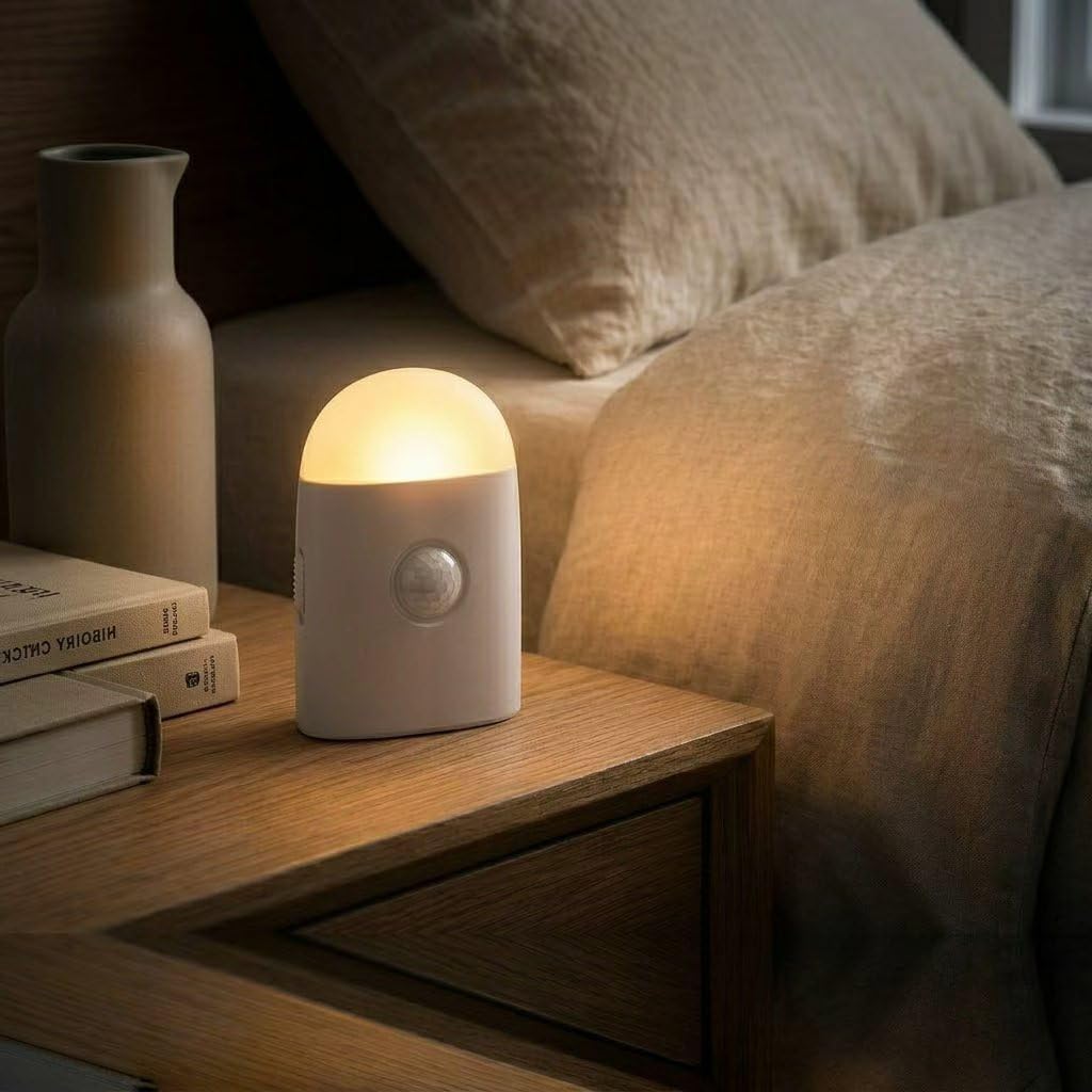 Motion Sensor LED Night Lights Warm White with Adjustable Brightness Rechargeable Battery, with Hook and Stick-On for Cabinet, Wardrobe,Closet,Hallway, Stairs (1 Pack)