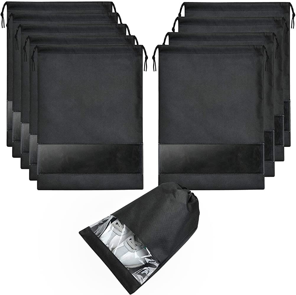 GenericInnovative 12 Pcs Large Travel Storage Shoe Bag, Waterproof Shoe Bags for Gym Traveling, Shoe Pouch Organizer Non-Woven with Rope for Men and Women (Black)